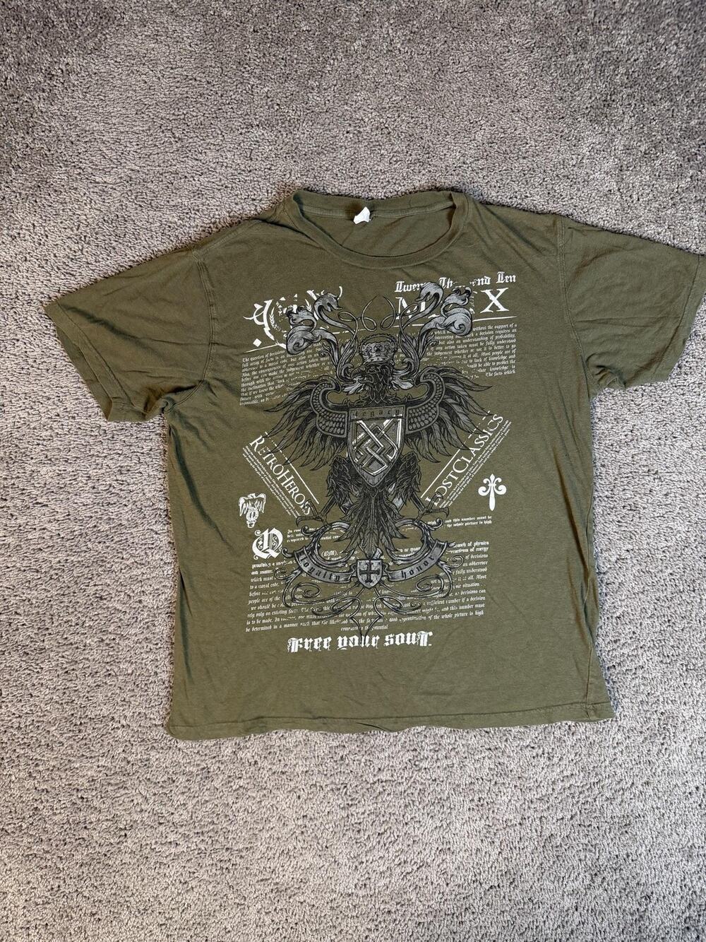 Eagle Crest Shirt Mens XL Green Graphic Crew Neck Cotton Lightweight Classic Fit